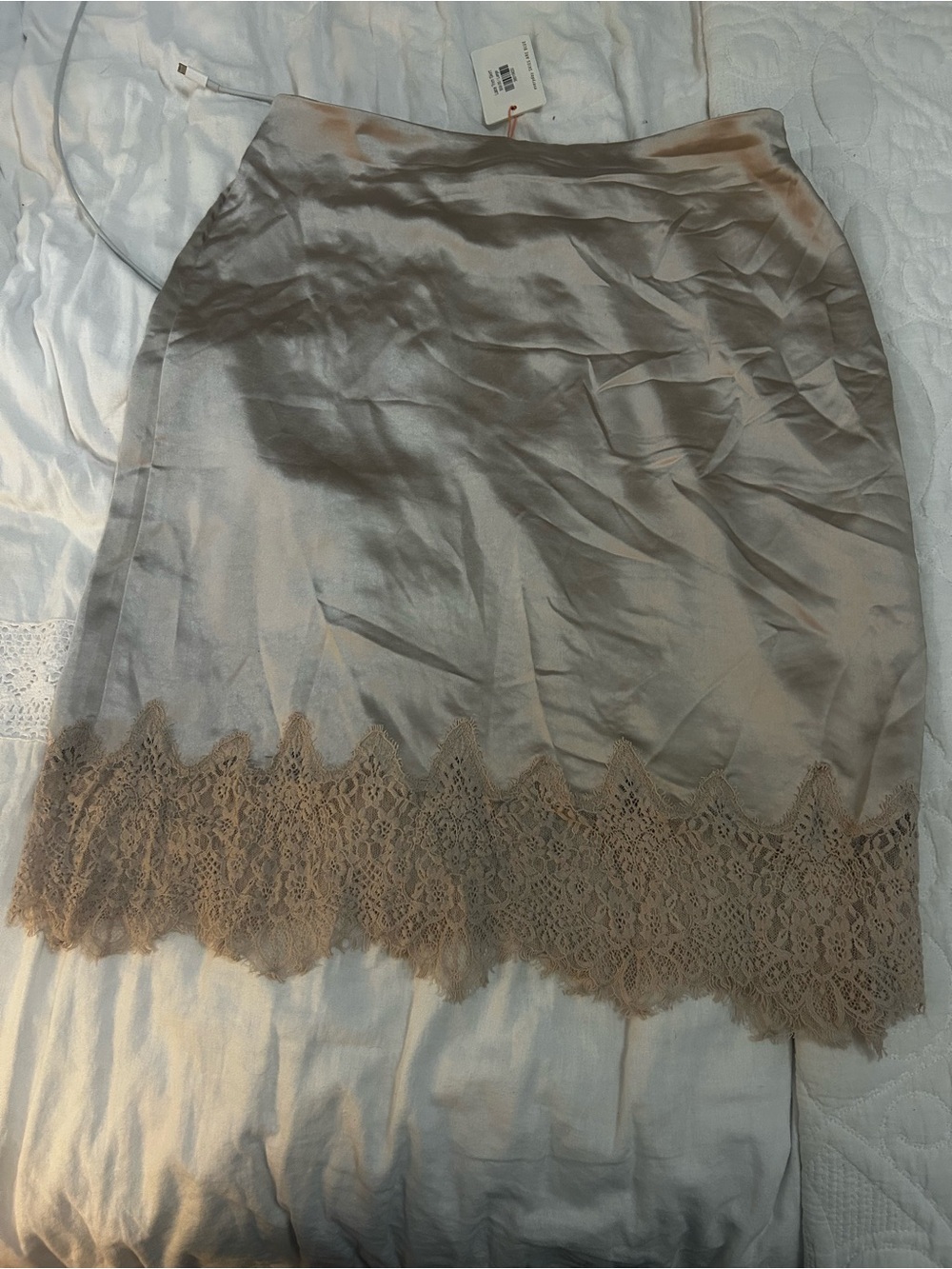 Skies Are Blue Satin Eyelash Lace Slip Skirt Large NWT
